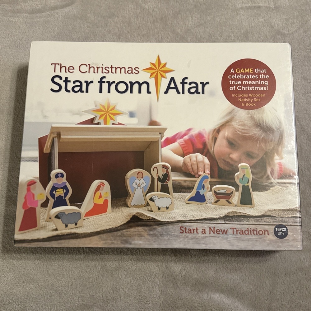 The Christmas Star From Afar 16 Piece Wooden Nativity‎ Set & Book NEW Religious